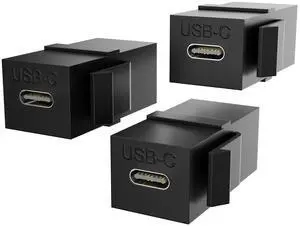 BUCIER USB C Keystone, USB C Keystone Jack Insert Adapters Female to Female Inserts Connector Interface Coupler Socket Adapter Port for Wall Plate Outlet Panel (3 Pack - Black)