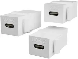 BUCIER USB C Keystone, USB C Keystone Jack Insert Adapters Female to Female Inserts Connector Interface Coupler Socket Adapter Port for Wall Plate Outlet Panel (3 Pack - White)