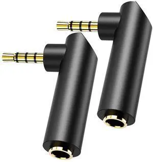 BUCIER 3.5mm Angle Male to Female Audio Adapter,90 Degree Right Angle Gold-Plated TRS Stereo Jack Plug Aux Connector, Compatible with Headsets, Tablets, MP3 Players, Game Controllers, Speakers - 2pack