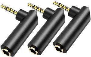 BUCIER 3.5mm Angle Male to Female Audio Adapter,90 Degree Right Angle Gold-Plated TRS Stereo Jack Plug Aux Connector, Compatible with Headsets, Tablets, MP3 Players, Game Controllers, Speakers - 3pack