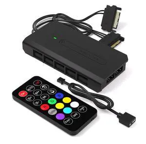 BUCIER 10 Ports RGB Fan Hub-I for PC Case Fans,Support 6-pin  Fans,with 2X 5V 3pin Ports for ARGB Device,with SATA Power Cable and Remote Control,Motherboard Sync