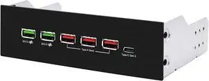 BUCIER 5.25in 10Gbps USB 3.1 Gen2 Hub and Type-C Port,Front Panel USB Hub with QC 3.0 Quick Charging