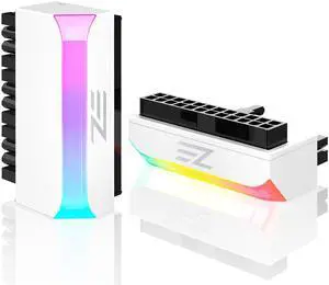 ATX 24-pin 90 Degree Power Connector Adapter 5V 3 Pin ARGB Rainbow Female to Male Power Adapter for Computer Motherboard ATX Power Supply- White-1 Pack
