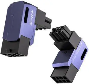 Shield Series 8-Pin PCIe GPU Power Adapter,90-Degree Angled Connector, Aluminum Design for Graphics Cards  Reverse Type,Purple-2 Pack
