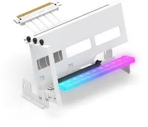 PCIe 4.0 GPU Mount Bracket with ARGB LED Module, Multi-Angle Adjustment with All White Riser Cable, Compatible to RTX4090, 4080, 4070ti - White