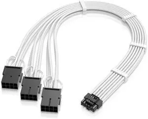 BUCIER GPU Power Sleeved Cable Extension, 16pin(12+4) 12VHPWR PCIe 5.0 Connector Male to 3X PCIE 8 PIN for RTX 4070Ti/4080/3090Ti, with Pre-Installed Cable Combs-16AWG/White