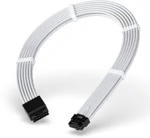 BUCIER GPU Power Sleeved Cable Extension, 16pin(12+4) 12VHPWR PCIe 5.0 Connector Male to Female for RTX 3090Ti 4070Ti 4080 4090, with Cable Combs-16AWG/White