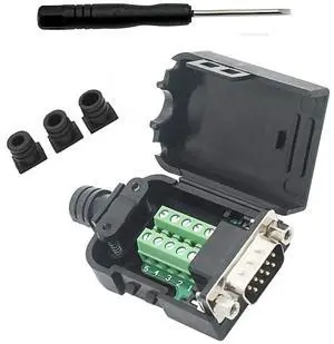 BUCIER DB9 Breakout Connector to Wiring Solderless Terminal RS232 D-SUB Male Serial Adapter 9pin Port Breakout Board Black Rubber Core with Case,Screwdriver,Nuts