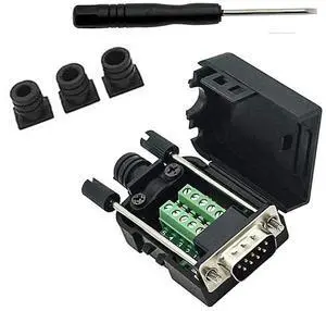 BUCIER DB9 Breakout Connector to Wiring Solderless Terminal RS232 D-SUB Male Serial Adapter 9pin Port Breakout Board Black Rubber Core with Case,Screwdriver,Long Bolts