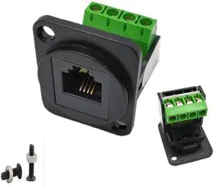 BUCIER RJ11 6P4C D-Type Panel Mount Ethernet Extender CAT3 Terminal Solderless Adapter D-Type Keystone Telephone Jack Connector with Screw Black