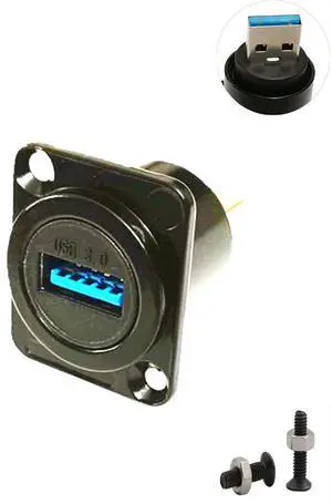 BUCIER USB3.0 D Type Panel Mount Adapter Male to Female Connector Straight Through Panel Socket for USB Extension Data Transfer 5Gbps Charging Black
