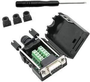 BUCIER DB9 Breakout Connector to Wiring Solderless Terminal RS232 D-SUB Female Serial Adapter 9pin Port Breakout Board Black Rubber Core with Case,Screwdriver,Long Bolts
