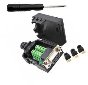 BUCIER DB9 Breakout Connector to Wiring Solderless Terminal RS232 D-SUB Female Serial Adapter 9pin Port Breakout Board Black Rubber Core with Case,Screwdriver,Nuts