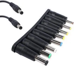 BUCIER Laptop DC Power Adapter 8-in-1 Universal DC Plug 5.5mm x 2.1mm Female to Male Adapter Connector with DC 5.5 x2.1mm Black Tuning Fork Cable 22cm/8.67 inch