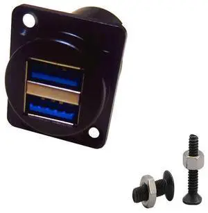 BUCIER USB 3.0 D Panel Mount Socket Dual 2X USB Port Solderless Series D-Type Connector Female to Female Coupler Pass Through Adapter with Screws