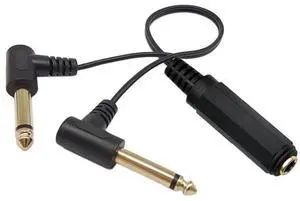 BUCIER 6.35 mm Cable Splitter 1/4 inch Female TRS Stereo to Dual 2x6.35mm 1/4 Inch TS Mono Male Gold Plated 90 Degree Right Angle Y Splitter Audio Mixer Cable 25cm