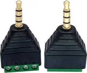 BUCIER 3.5mm 4 Pole Stereo TRRS Audio Video Male to 4 Screw Terminal Female Double Track Headphone AUX Balun Solderless Connector Converter Adapter 2-Pack