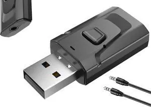 BUCIER USB BT 5.0 Adapter 4-in-1 Wireless Stereo Audio Transmitter Receiver Adapter with 3.5mm AUX for Car Aux PC TV Speaker Home Audio System