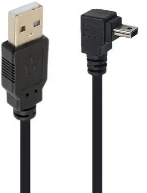 BUCIER 90 Degree Mini USB Cable Angle Mini 5pin USB B Male to USB 2.0 Male Data Sync Charging Extension Cable for GPS Dash Cam Black Down Angle 4.9FT