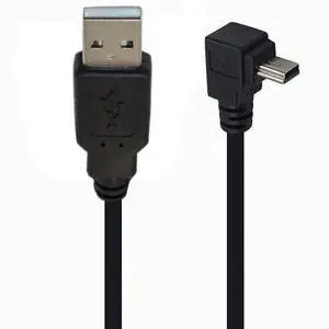 BUCIER 90 Degree Mini USB Cable Angle Mini 5pin USB B Male to USB 2.0 Male Data Sync Charging Extension Cable for GPS Dash Cam Black Up Angle 4.9FT