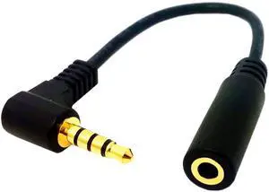 BUCIER 4 Pole 3.5mm 90 Degree Right Angle Audio Cable Male to 3.5mm Female Aux Cord TRRS Stereo Audio Cable Headset Extension Cable Support Mic 12 inch