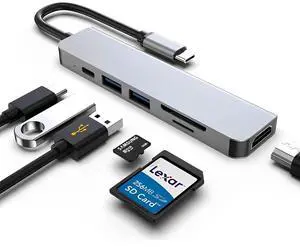 BUCIER USB C Docking Station, HDMI to USB C Adapter for Monitor, USB-C Hub HDMI Dongle for Laptop, Micro SD Card Reader USB C Dock for Chromebook, USB C to USB Adapter Multiport for MacBook pro