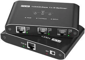 PoE Switch 1 in 3 Out, Gigabit 3 Port PoE Splitter, IEEE 802.3at/af Compliant, 30W per Port Power Over Ethernet Hub for IP Cameras/Access Points/VoIP Phones (328 Ft), Network Hub for Cat5e/6/7/8 Cable