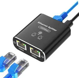 BUCIER Gigabit Ethernet Splitter 1 to 2, 1000Mbps Internet Splitter 1 in 2 Out, Ethernet Cable Hub with USB Power Cable, RJ45 Switch for Cat5/5e/6/7/8 Cables(2 Devices Simultaneously Networking)