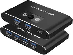 BUCIER USB Switch,USB 3.0 Switch, 2 Computers Sharing 4 Devices, Aluminum Switcher for Mouse, Keyboard, Printer, Scanner, Flash Drive, Compatible with Windows, Mac, Linux, Chrome OS