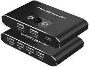 BUCIER USB 2.0 Switch, 2 Computers Sharing 4 Devices, USB 2.0 Switcher for Mouse, Keyboard, Printer, Scanner, Flash Drive, Compatible with Windows, Mac, Linux, Chrome OS