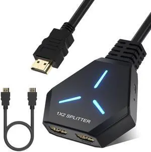 BUCIER HDMI Splitter, HDMI Splitter for Dual Monitors Duplicate/Mirror (Not Extend), 4K HDMI Splitter 1 in 2 Out for Full HD 4K@30hz, 1080P, 3D, Compatible with Xbox, PS4, PS5, TV, Projector, Computer
