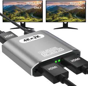 BUCIER HDMI Splitter 1 in 2 Out -HDMI Splitter for Dual Monitors Duplicate/Mirror Only - Not for Multi Monitors, No HDCP Bypass, USB Powered, 1 Source to 2 Identical Displays, for PS4 Fire Stick HDTV