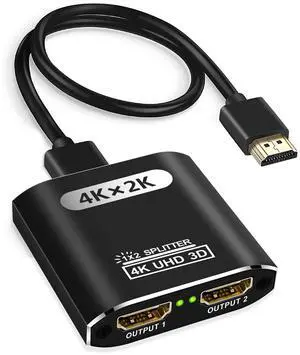 BUCIER HDMI Splitter 1 in 2 Out with 1.96ft HDMI Cable for Dual Monitors Duplicate/Mirror Only, for MacBook PC Desktop (One Input to Two Outputs) 1 Source to 2 Identical Displays