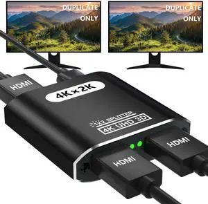 BUCIER HDMI Splitter 1 in 2 Out, 4K HDMI Splitter for Dual Monitors Supports 3D Full HD 1080P Aluminum Dual Monitor Compatible for PS4 Fire Stick HDTV(1 Source to 2 Displays)
