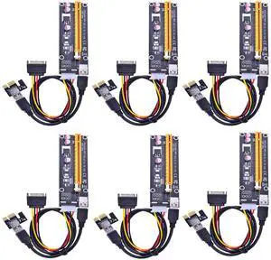 BUCIER PCI Express 16x to 1x Powered Riser Adapter Card w/60cm USB 3.0 Extension Cable and 4-Pin MOLEX to SATA Power Cable-GPU Riser Extender Cable-Ethereum Mining ETH (6 Pack)