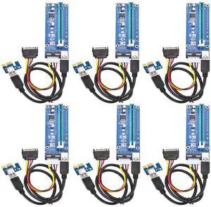 BUCIER PCI Express 16x to 1x Powered Riser Adapter Card w/60cm USB 3.0 Extension Cable and 4-Pin MOLEX to SATA Power Cable-GPU Riser Extender Cable-Ethereum Mining ETH (6 Pack 4 Pin)