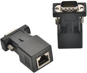 BUCIER VGA Extender Adapter, 2 Pack VGA15 Pin Male to RJ45 Adapter Extender Over Cat5 Cat6 Ethnernet Cable (65ft/20m)