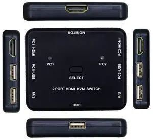 BUCIER 2 Port HDMI Switcher 2 Port USB KVM Switch 2 in 1 Out HD Switch USB Keyboard Mouse Sharing Device for Computer, PC, Laptop, Desktop, Monitor, Printer, Keyboard, Mouse Control