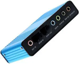 BUCIER USB 2.0 External Sound Card 6 Channel 5.1 Surround Adapter Audio S/PDIF for PC -Blue