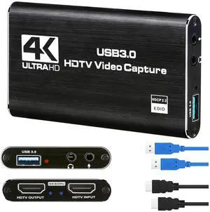 BUCIER 4K Audio Video Capture Card, USB 3.0 HDMI Video Capture Device, Full HD 1080P, 3.5mm Audio Input, HDCP 2.2, for Game Recording Live Streaming Broadcasting