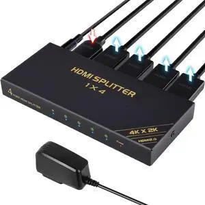 BUCIER 4K@60Hz HDMI Splitter 1 in 4 Out with AC/DC Power Adapter, 4K HDMI Mirror Monitor for PS4,PS5