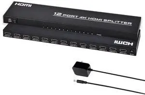 BUCIER HDMI Splitter 1 in 12 Out, 4K@30Hz Powered Video Split Duplicator/Distributor Duplicate/Mirror Screen, 3D 4K for Watching Sports Matches, Exhibitions, TV Stores