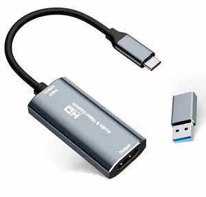 BUCIER Video Capture Card, 4K USB3.0 HDMI to USB C, 1080P 60FPS Capture Card for Streaming, Gaming, Video Recording Compatible with Windows Mac OS, OBS Zoom(Silver)