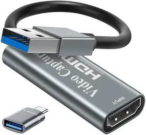 BUCIER Video Capture Cards, 4K HDMI to USB 3.0 Video Capture Device, 1080P HD 60fps Broadcast Live and Record Video Audio Grabber for Gaming, Streaming, Teaching, Video Conference (Silver)