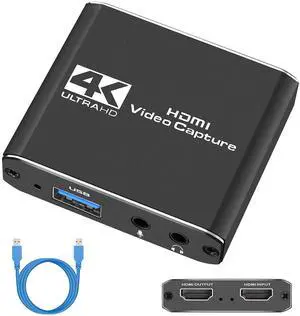 BUCIER Capture Card, Audio Video Capture Card with Microphone 4K HDMI Loop-Out, 1080p 60fps Video Recorder for Gaming/Live Streaming/Video Conference, Works for Nintendo Switch/PS4/OBS/Camera/PC