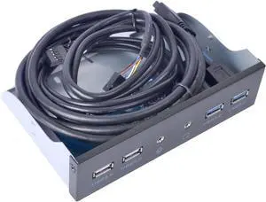 BUCIER 5.25 Inch Front Panel USB Hub with 2-Port USB 3.0 & 2-Port USB 2.0 & HD Audio Output Port & Microphone Input Port for Desktop [ 20 Pin Connector & 2ft Adapter Cable]