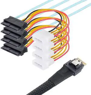 BUCIER Slimline SAS 4.0 SFF-8654 4i 38pin Host to 4 SAS 29pin SFF-8654 Target Hard Disk Fanout Raid Cable 1M