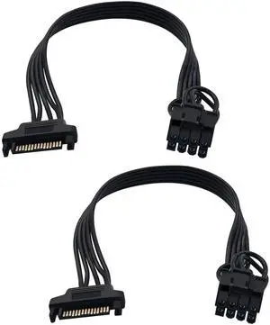 BUCIER SATA to 8 Pin GPU Power Adapter, SATA to 8 Pin (6+2) PCIe Graphics Card Power Supply Cable 9-inch (Pack of 2)