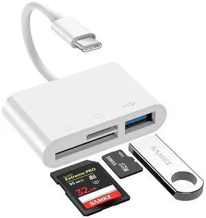 USB C SD/TF Card Reader Type-C Camera Adapter - 3 in 1 USB C to TF/SD/USB Disk Camera Memory Reader Adapter for iPhone15/15Pro and Above/iPad Pro/MacBook Pro/iMac/Samsung/Chromebook/Pixelbook More