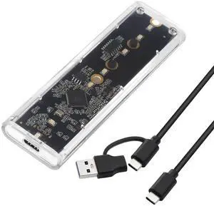 BUCIER Transparent M.2 NVMe SSD Enclosure with Colorful LED Lights, 10Gbps M2 SSD Enclosure Tool-Free NVMe to USB Adapter External Enclosure for M-Key SSD 2230 2242 2260 2280 Sizes Support UASP Trim
